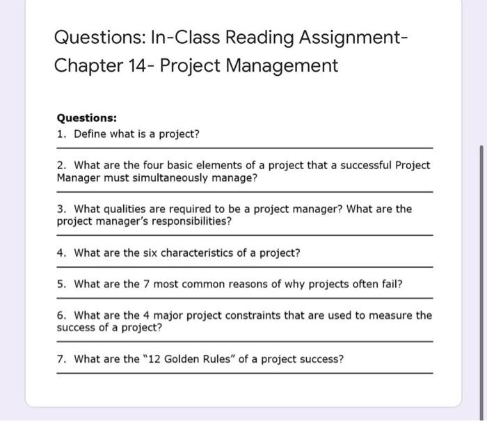 Solved Questions: In-Class Reading Assignment- Chapter 14- | Chegg.com