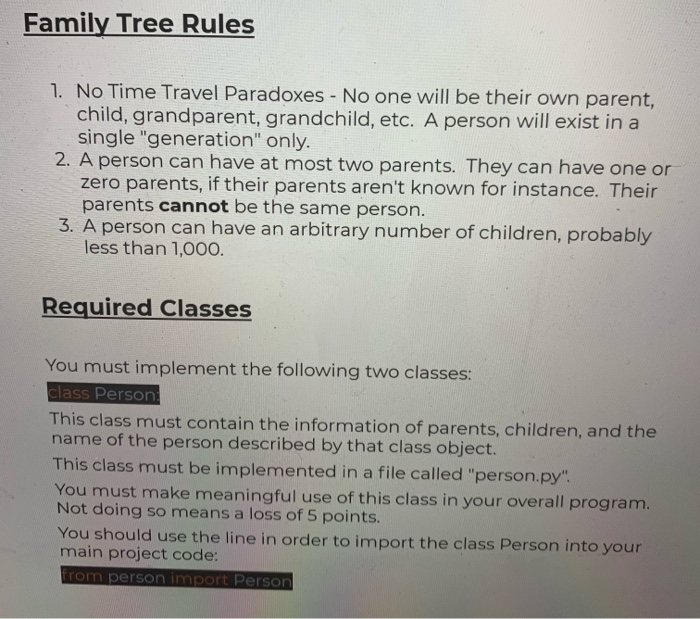 I need to make a family tree in PYTHON. Thank you so | Chegg.com