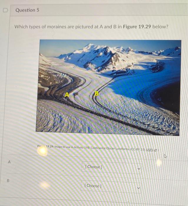 Solved Question 5 Which types of moraines are pictured at A