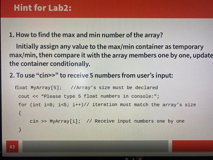Solved Hint for Lab2: 1. How to find the max and min number | Chegg.com