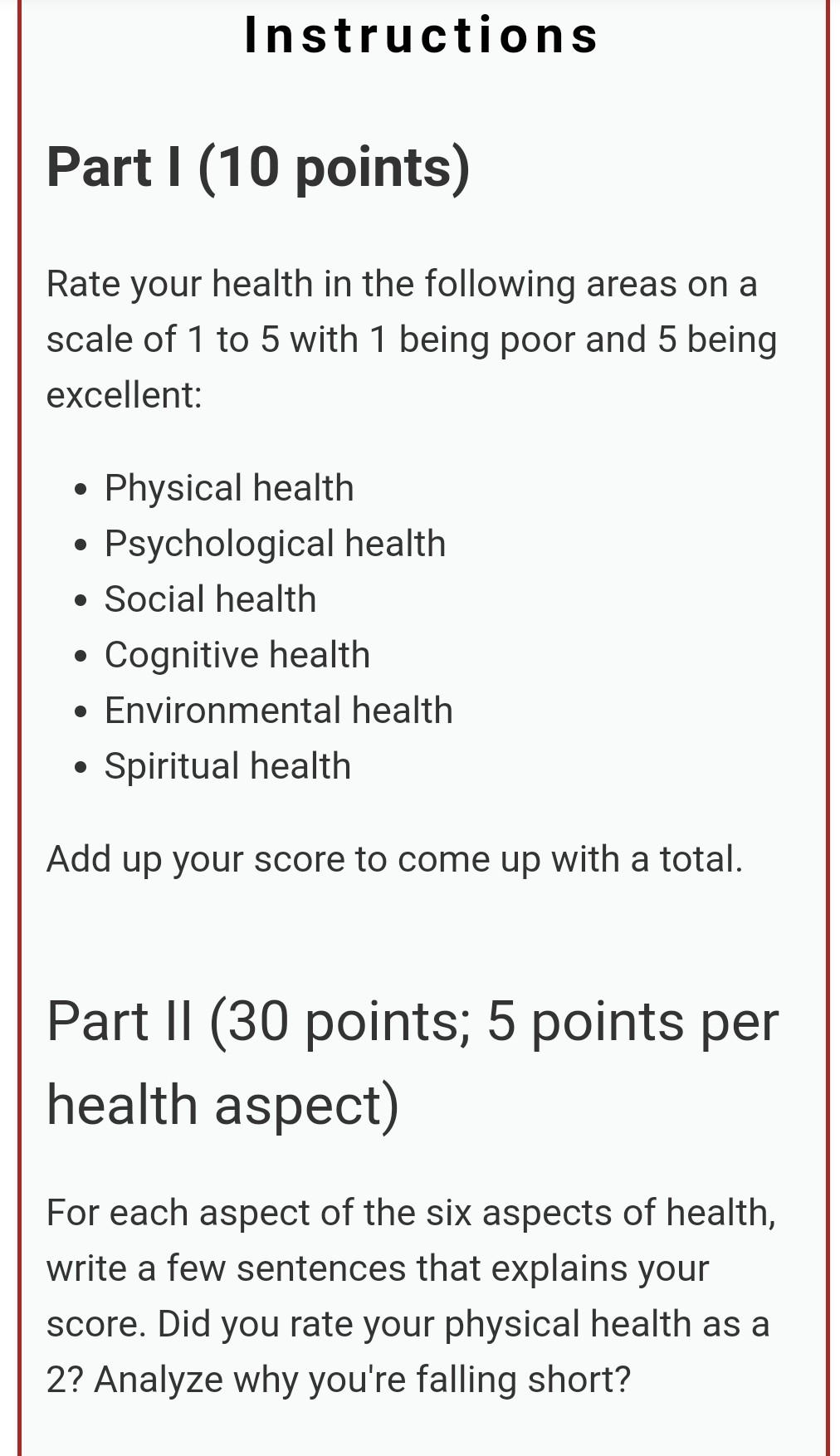Solved Part III (10 points) Write down one health habit | Chegg.com