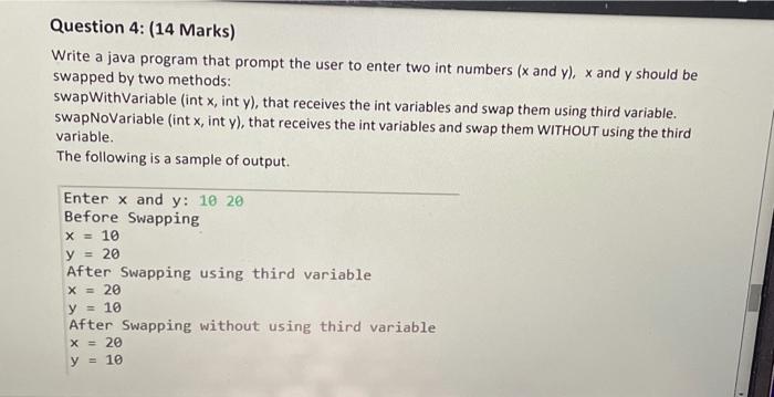 Solved Question 4: (14 Marks) Write a java program that | Chegg.com