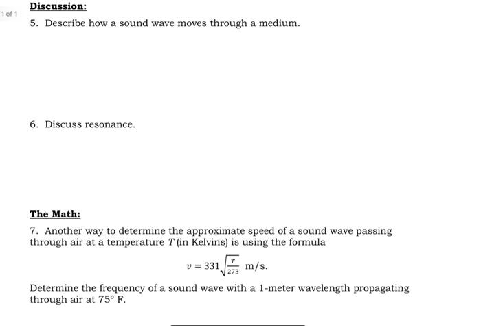 Solved 5. Describe how a sound wave moves through a medium. | Chegg.com