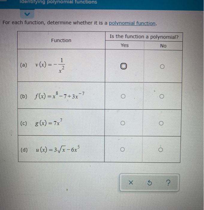 Solved Identifying polynomial functions For each function, | Chegg.com