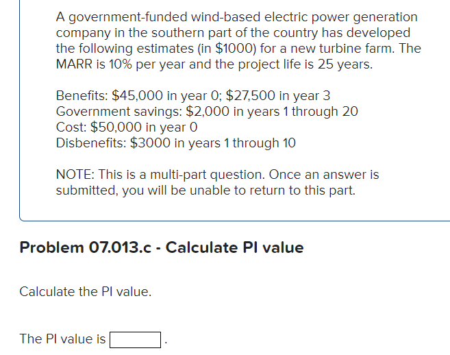 Solved A Government-funded Wind-based Electric Power | Chegg.com