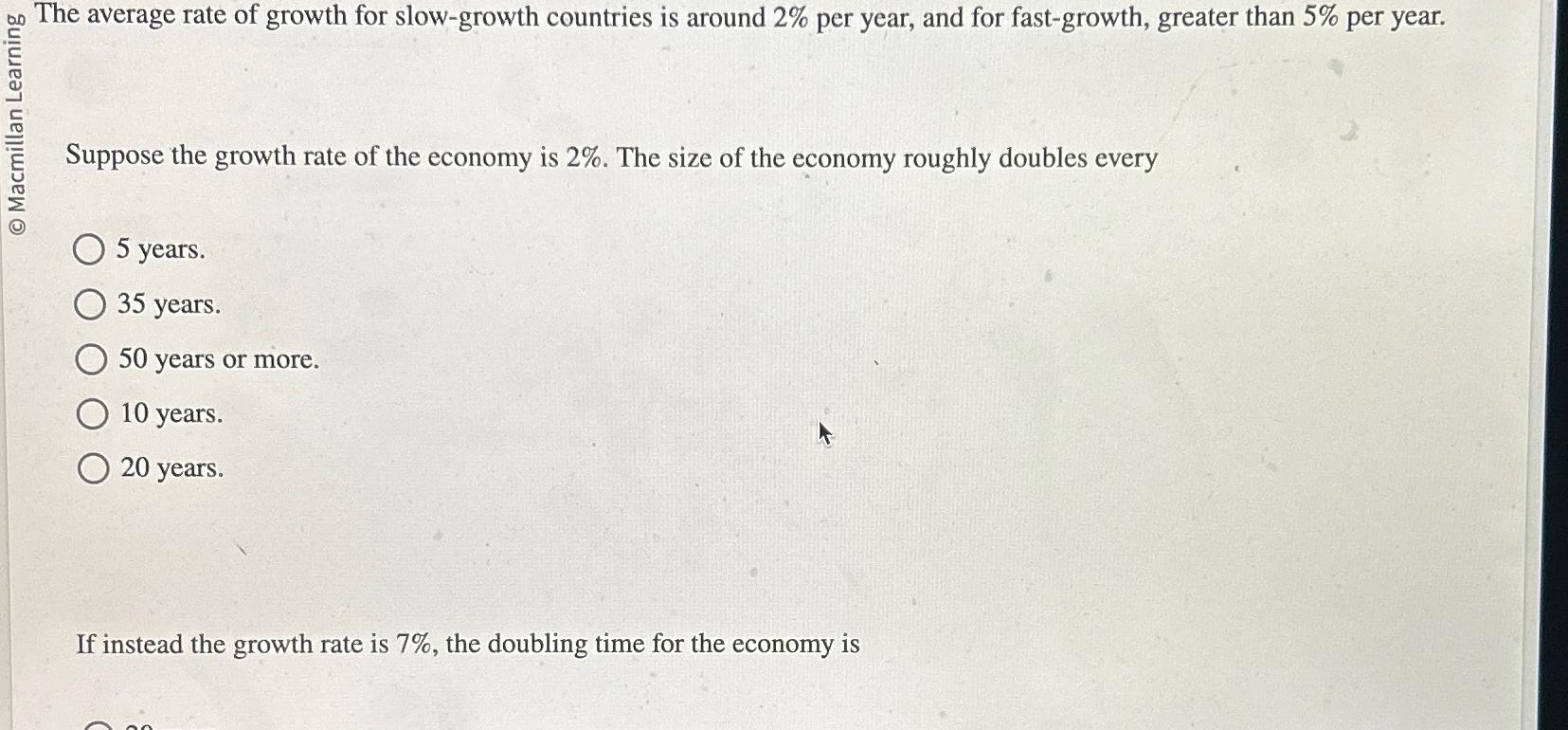 Solved The average rate of growth for slow-growth countries | Chegg.com