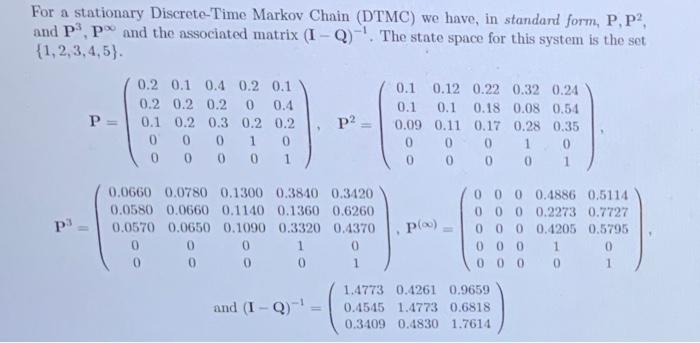 Solved For a stationary Discrete-Time Markov Chain (DTMC) we | Chegg.com