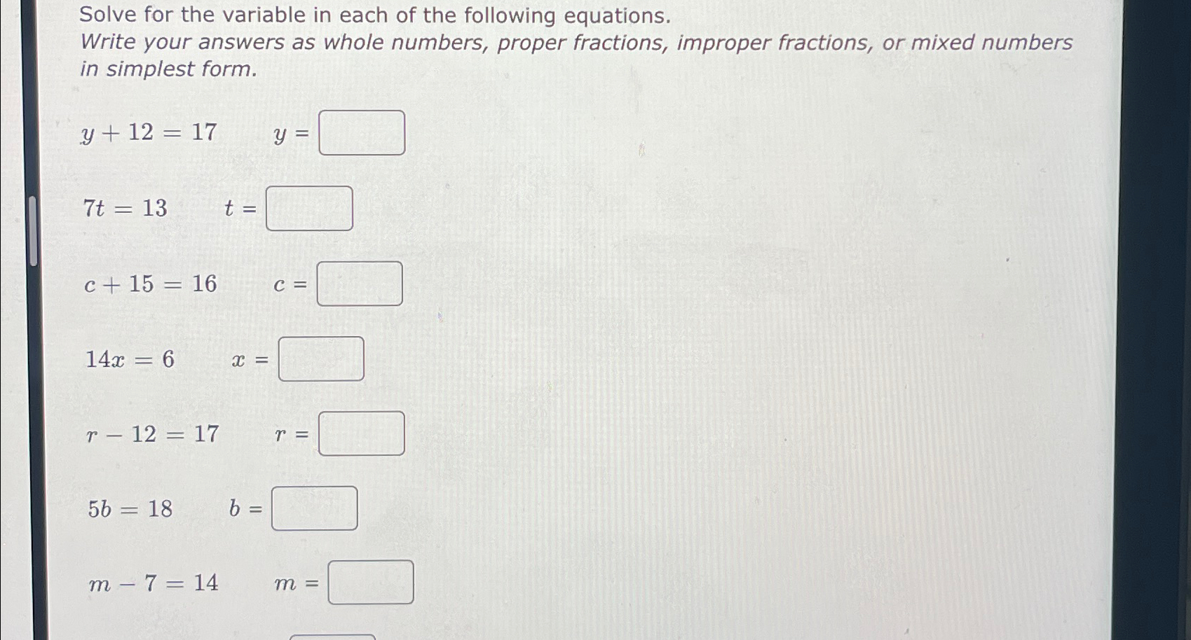 Solved Solve for the variable in each of the following | Chegg.com