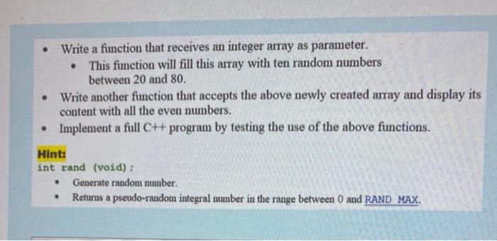 Solved Write a function that receives an integer array as | Chegg.com