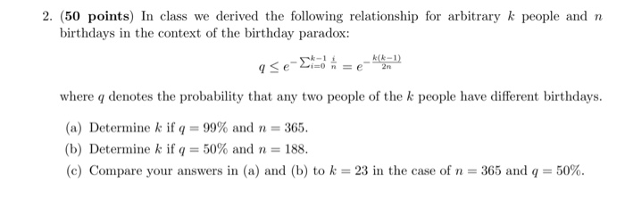 Solved 2 50 Points Class Derived Following Relationship Arbitrary K People N Birthdays Context Bi Q