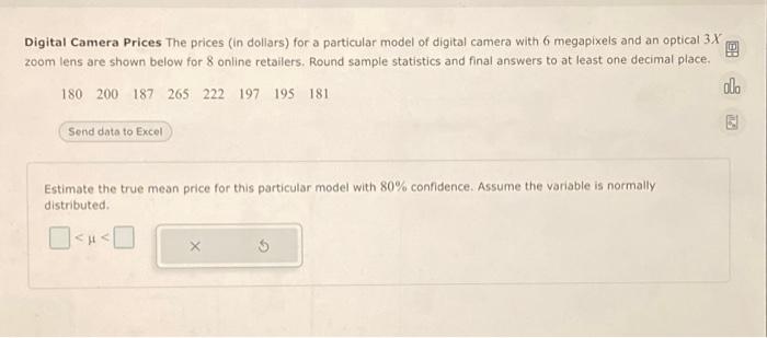 Solved Digital Camera Prices The prices (in dollars) for a | Chegg.com