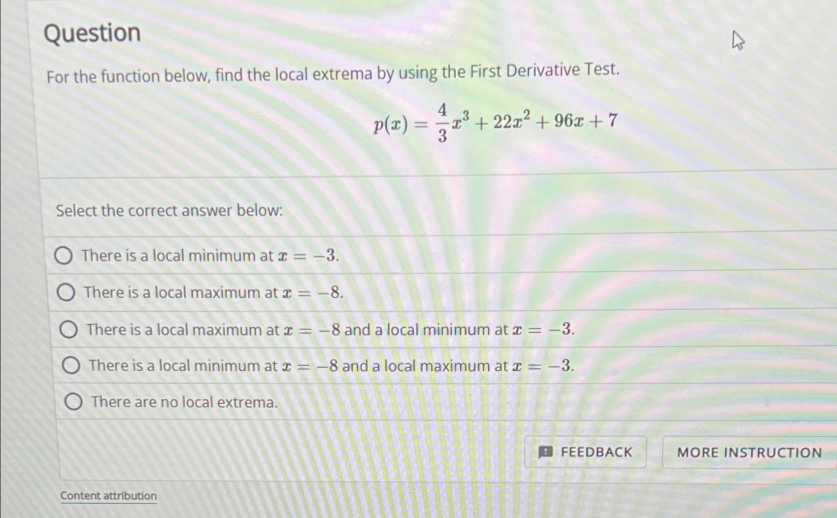 Solved QuestionFor the function below, find the local | Chegg.com