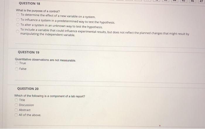 Solved 46 47 QUESTION 18 What is the purpose of a control? | Chegg.com