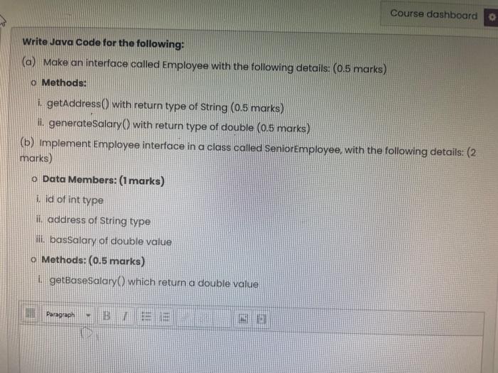 Solved Course dashboard Write Java Code for the following: | Chegg.com