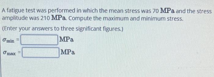 Solved A fatigue test was performed in which the mean stress | Chegg.com