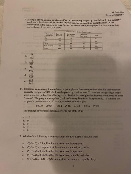 Solved Ap Statistics Review: Chapter 5 9. Of People Who Died 