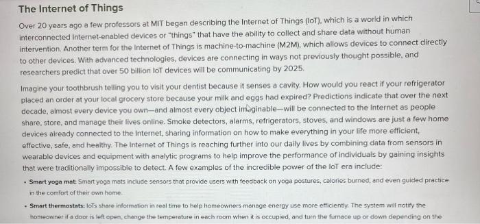 Solved The Internet of Things Over 20 years ago a few | Chegg.com