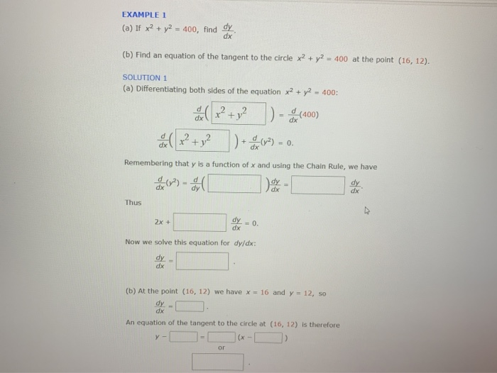 Solved EXAMPLE (a) If X2 + Y2 = 400, Find Dy Dx (b) Find An | Chegg.com