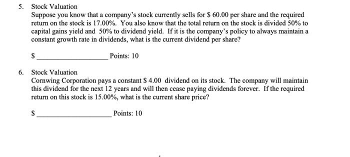 Solved 5. Stock Valuation Suppose you know that a company's | Chegg.com