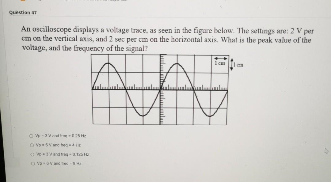 Solved Question 47 An oscilloscope displays a voltage trace,