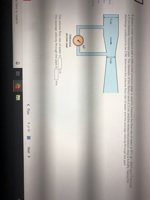 Solved A Venturi meter equipped with a differential pressure | Chegg.com