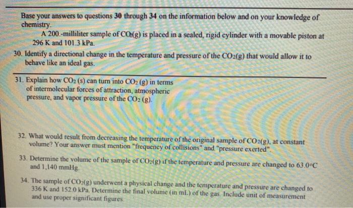 Solved Base your answers to questions 30 through 34 on the | Chegg.com