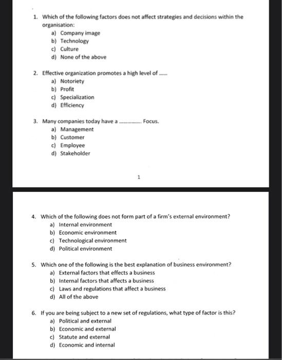 Solved 1. Which of the following factors does not affect | Chegg.com