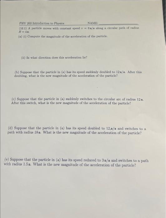 Solved PHY 203 Introduction to Physics (16.1) A particle | Chegg.com