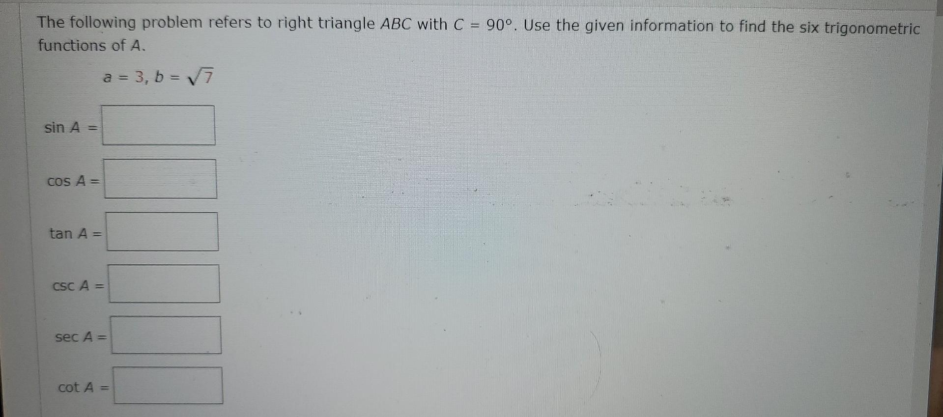 Solved The Following Problem Refers To Right Triangle Abc 8094