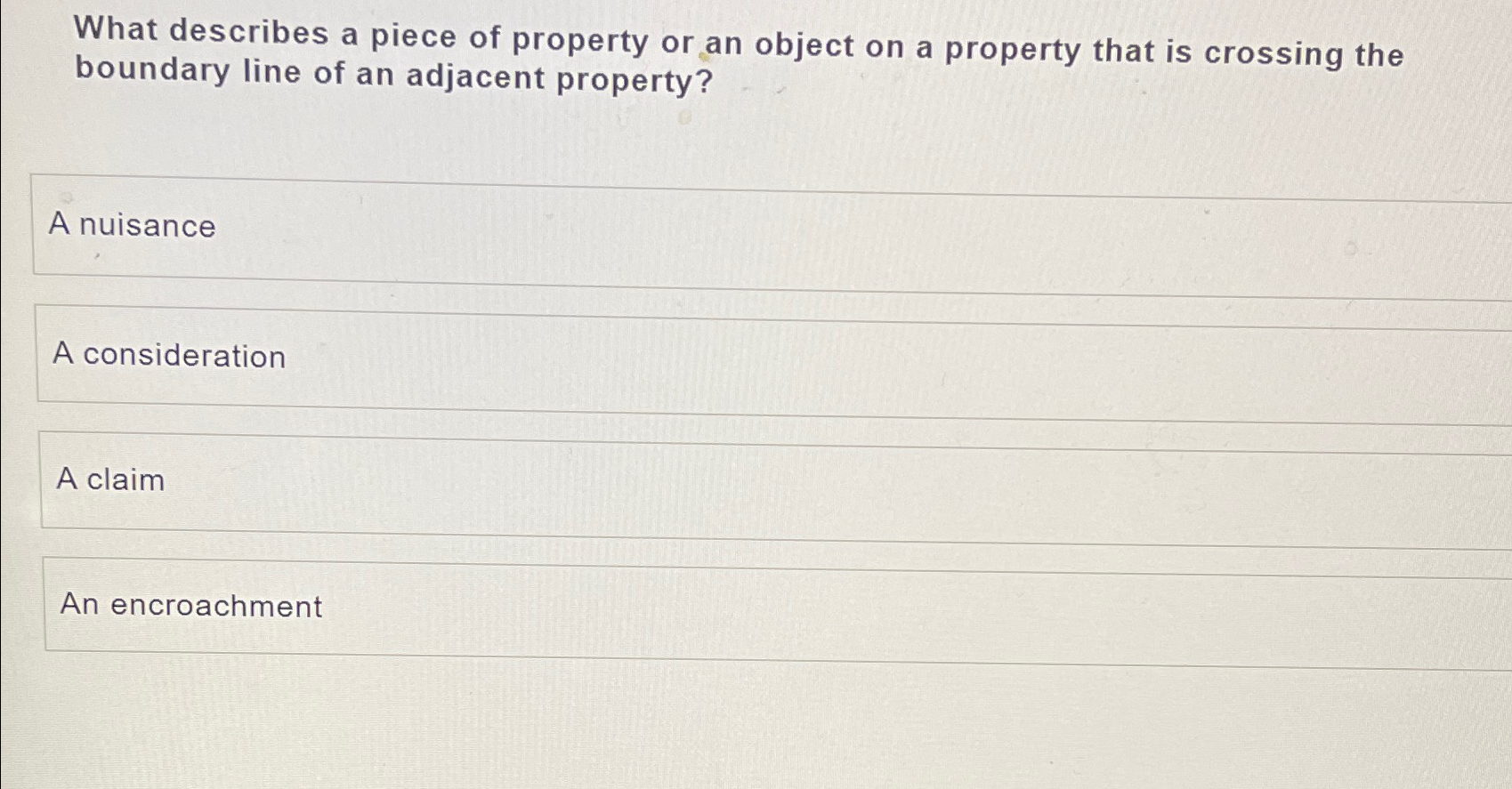Solved What describes a piece of property or an object on a | Chegg.com
