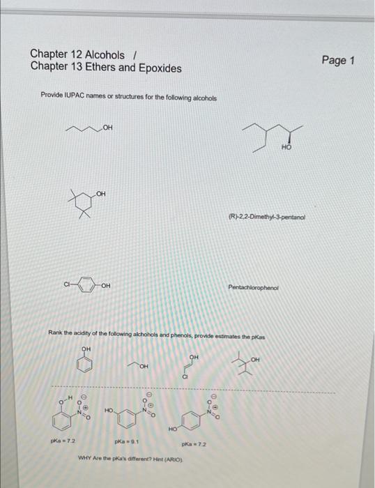 Solved Chapter 12 Alcohols Chapter 13 Ethers And Epoxides 6337