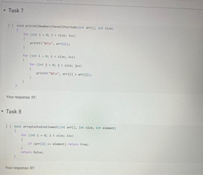 Solved complete each task by typing the RT for the algorithm | Chegg.com
