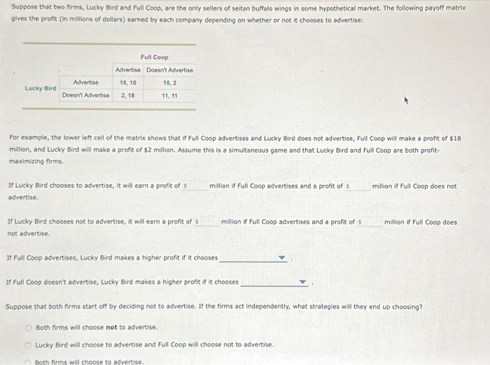 Solved Suppose That Two Firms Lucky Bird And Full Coop Are Chegg Com