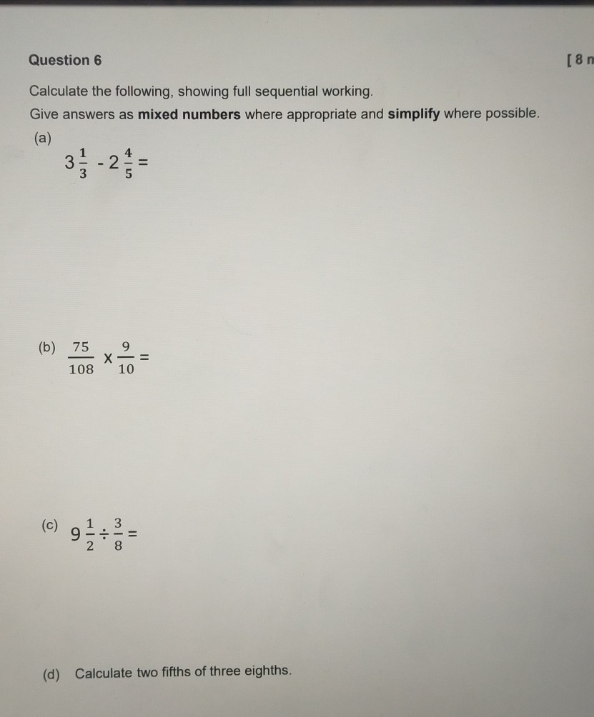 Solved Question 6 [8 Calculate the following, showing full | Chegg.com