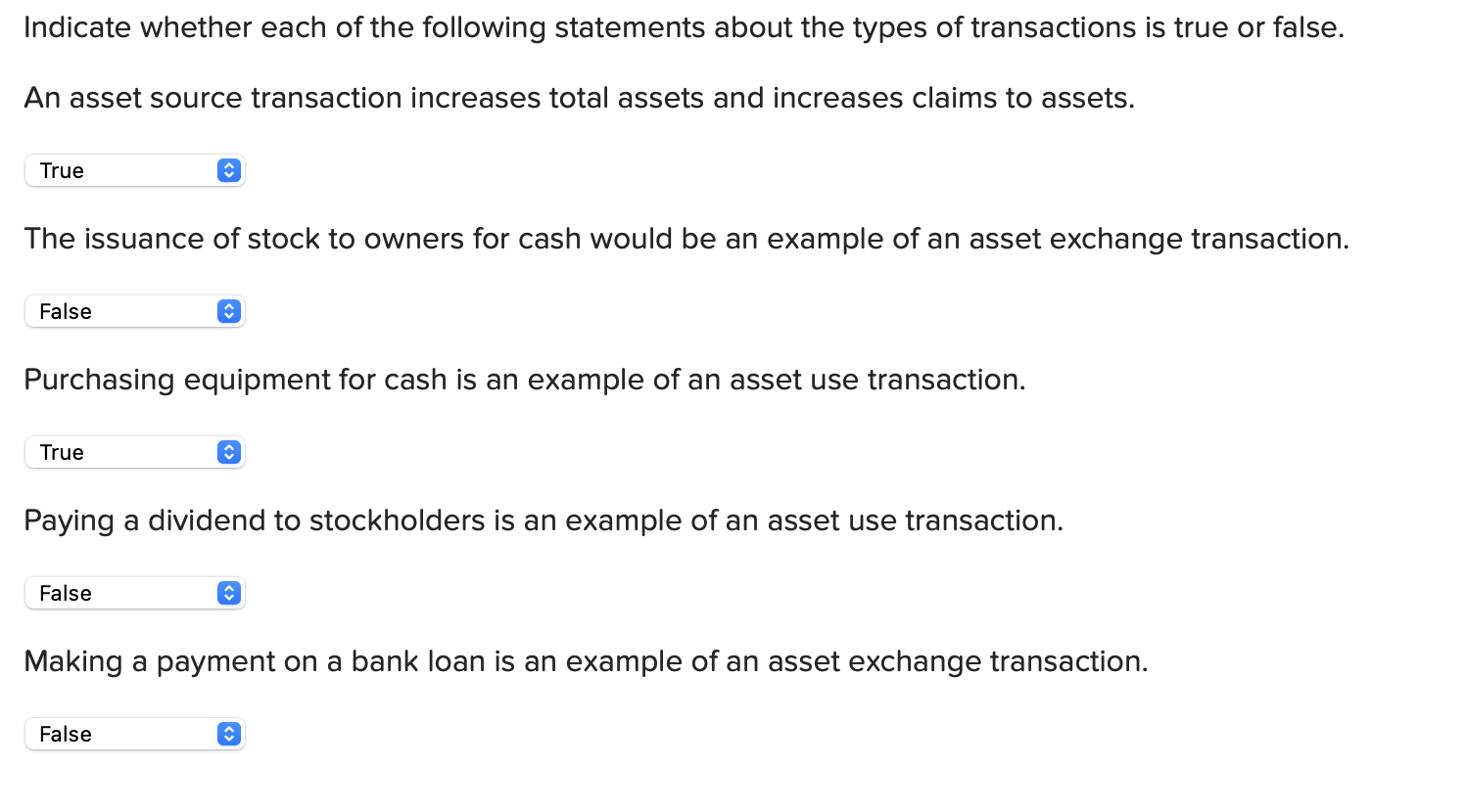 Which Of The Following Is An Asset Exchange Transaction Solved Indicate whether each of the following statements | Chegg.com