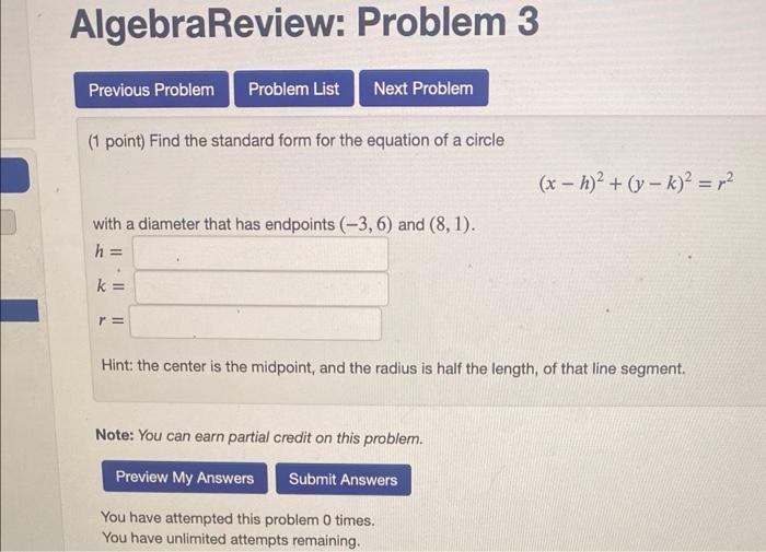 Solved AlgebraReview: Problem 3 (1 point) Find the standard | Chegg.com