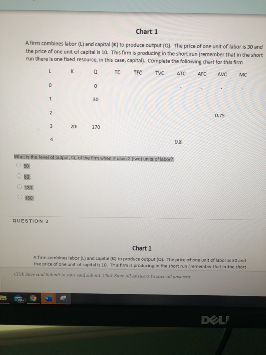 Solved Chart 1 A firm combines labor (L) and capital (K) to | Chegg.com