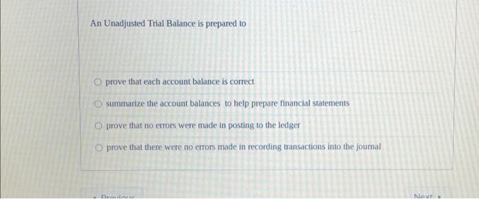 Solved An Unadjusted Trial Balance is prepared to O prove | Chegg.com