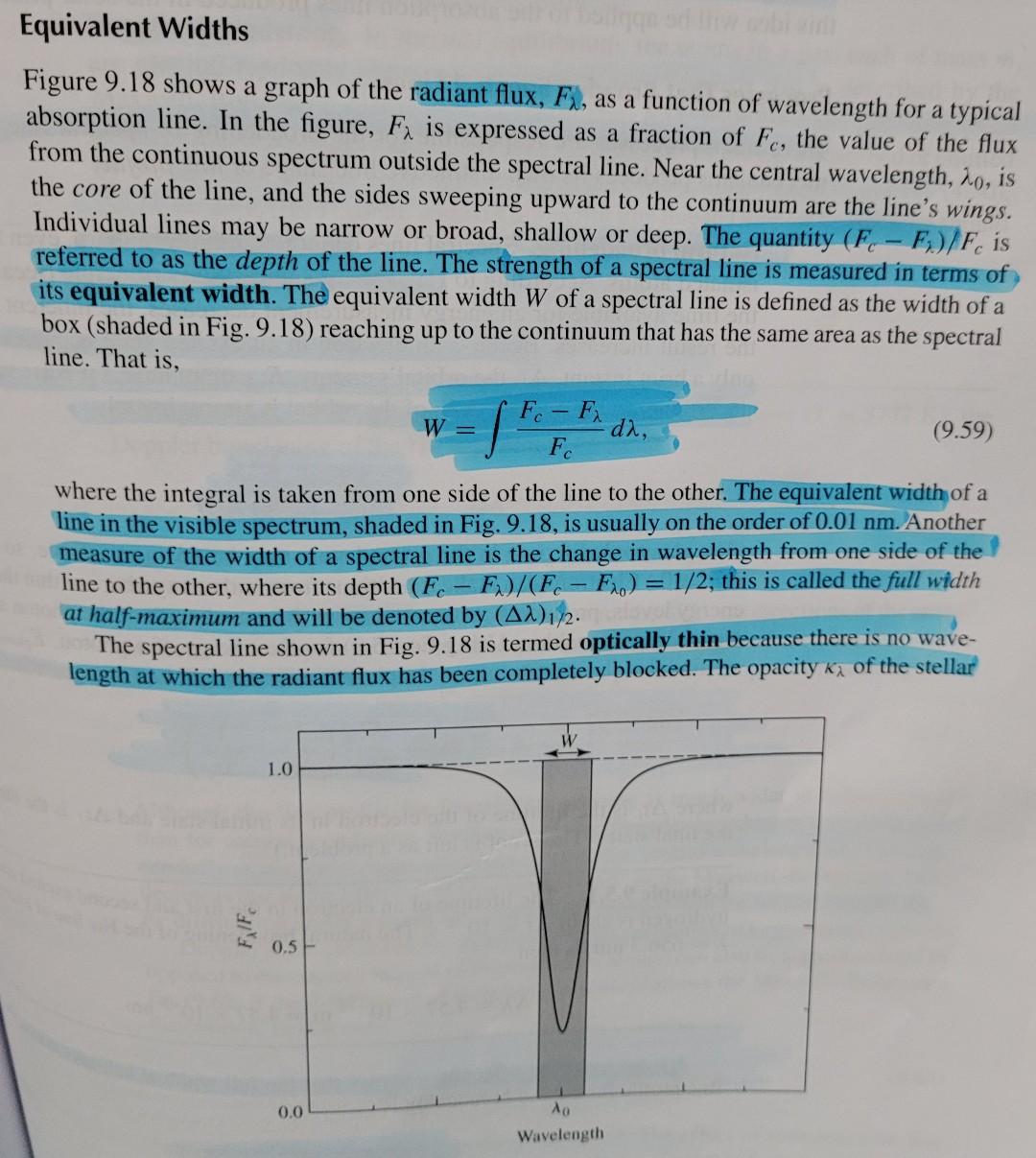 Solved what is the equivalent width of the main absorption | Chegg.com
