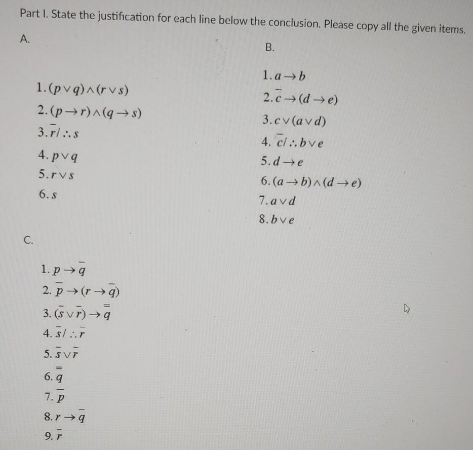 Solved Part I. State the justification for each line below | Chegg.com