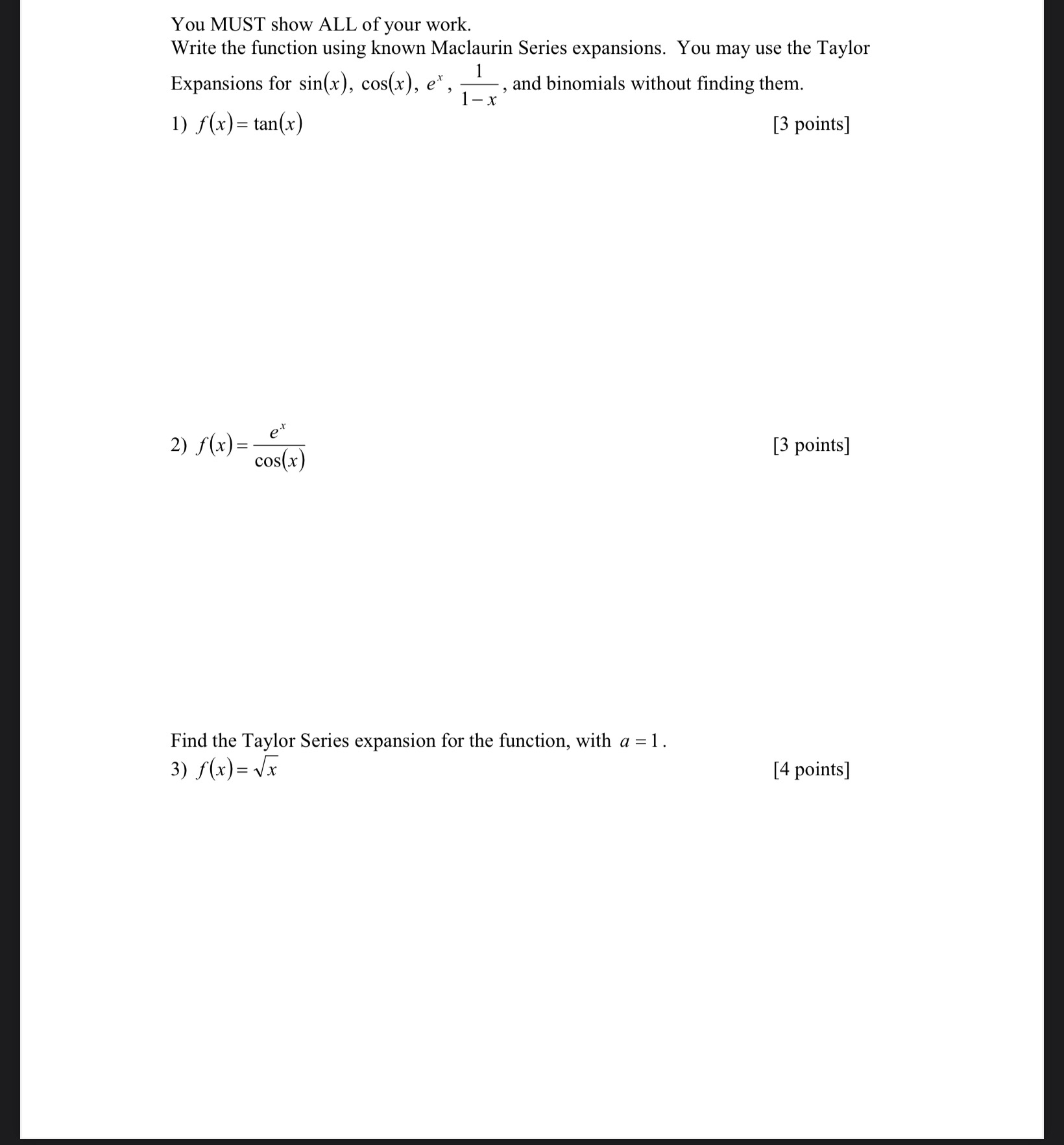 Solved You MUST show ALL of your work.Write the function | Chegg.com