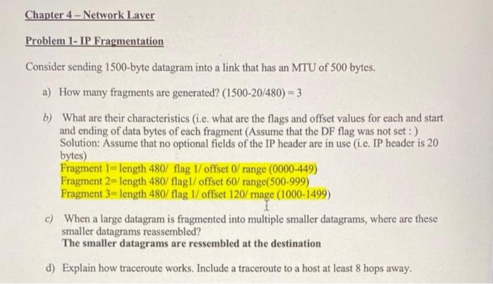 Solved Chapter 4 - Network Layer Problem 1- IP Fragmentation | Chegg.com