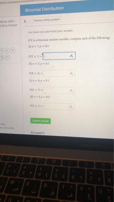 Solved Binomial Distribution Practice similar problem to | Chegg.com
