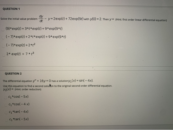 Solved QUESTION 1 Solve the initial value problem - = | Chegg.com