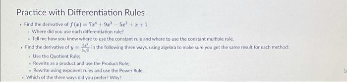 Solved Practice with Differentiation Rules • Find the | Chegg.com
