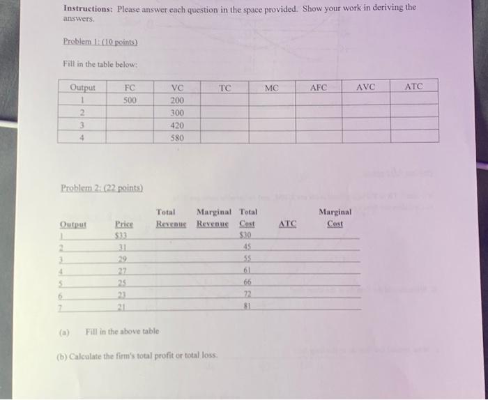 Solved Instructions: Please answer each question in the | Chegg.com
