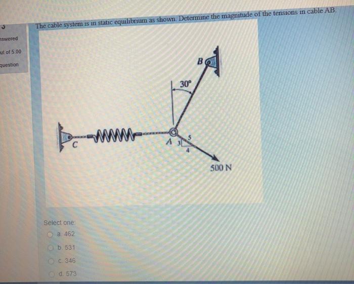 Solved The cable system is in static equilibrium as shown. | Chegg.com