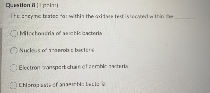 Solved Question 8 (1 point) The enzyme tested for within the | Chegg.com