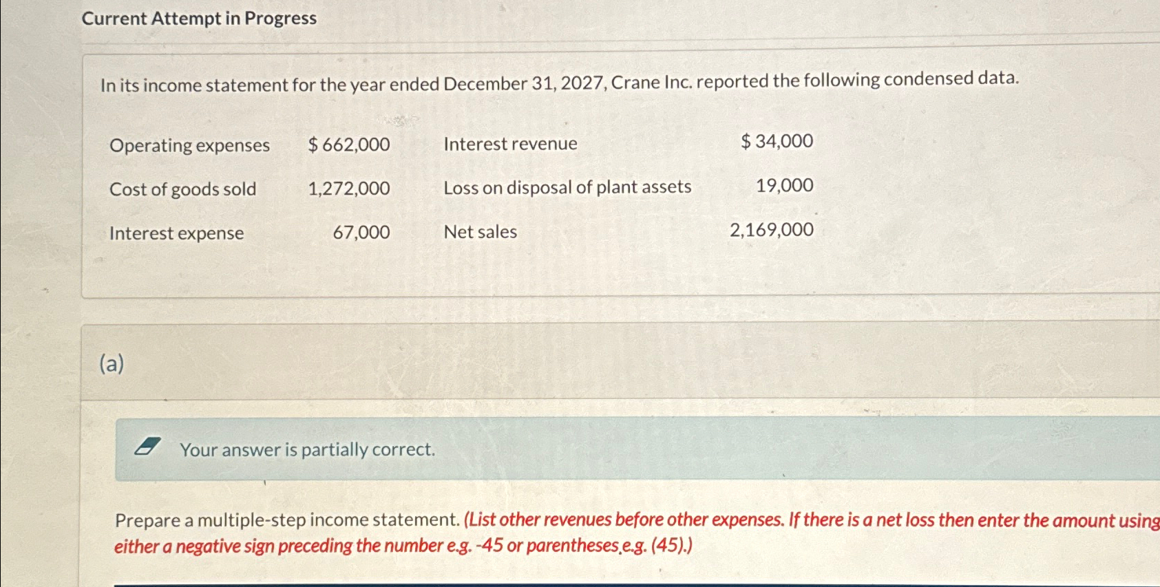 Solved Current Attempt in ProgressIn its income statement | Chegg.com