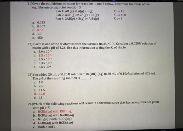 Solved 21)Given the equilibrium constant for reactions 1 and | Chegg.com